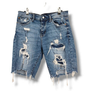 Aero Men's Distressed Frayed Slim Bermuda Cut-Off‎ Shorts Stretch Size 30